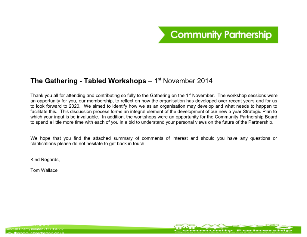 The Gathering - Tabled Workshops 1St November 2014