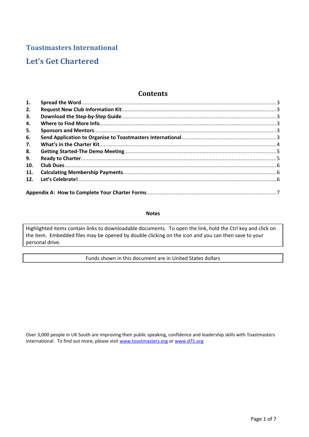 District 71 - Process for Starting a New Toastmasters Club