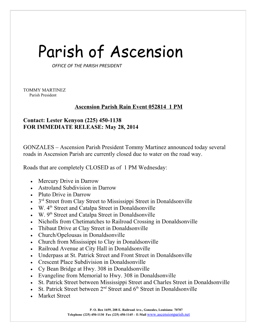 Ascension Parish Rain Event 052814 1 PM