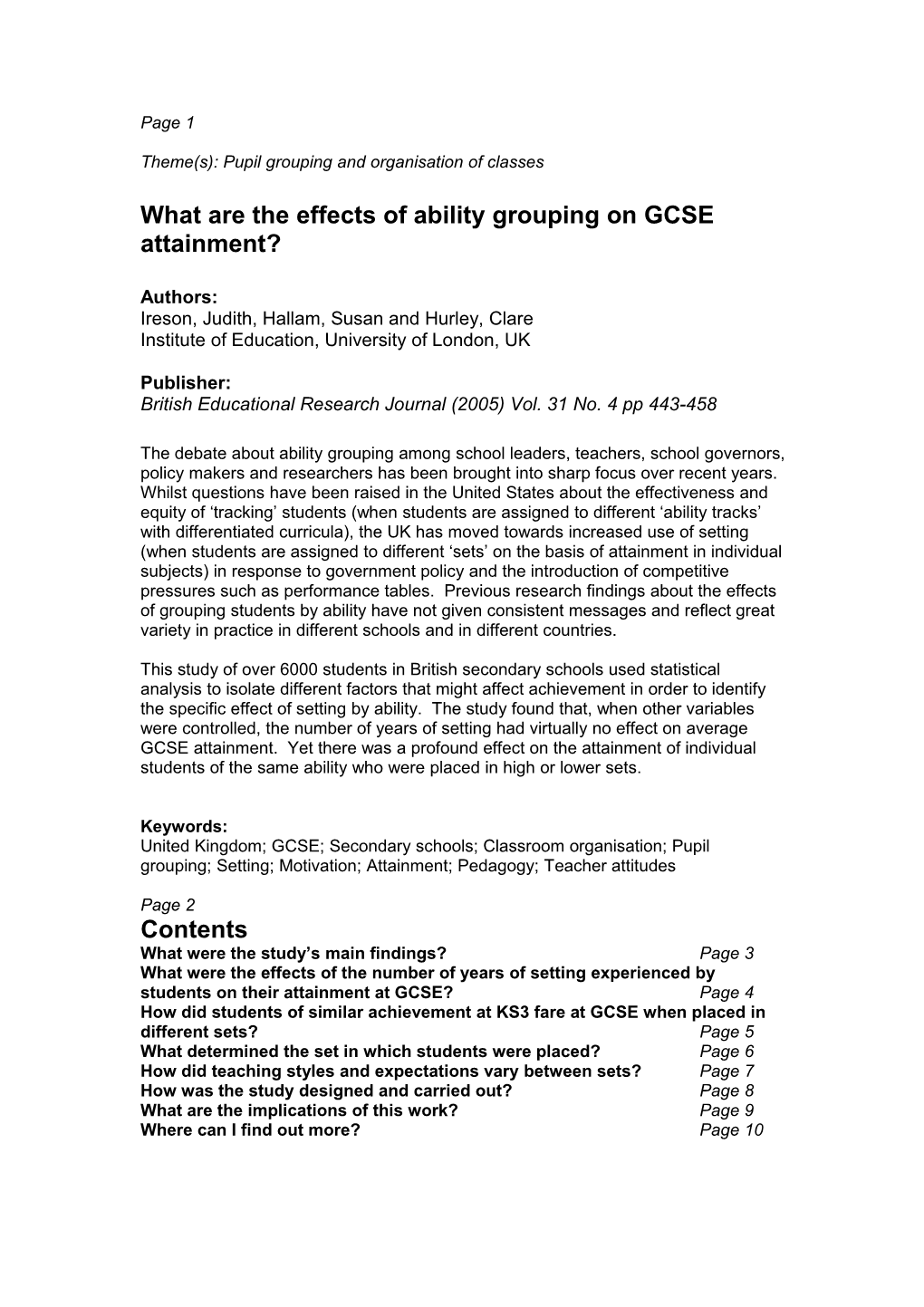What Are the Effects of Ability Grouping on GCSE Attainment?