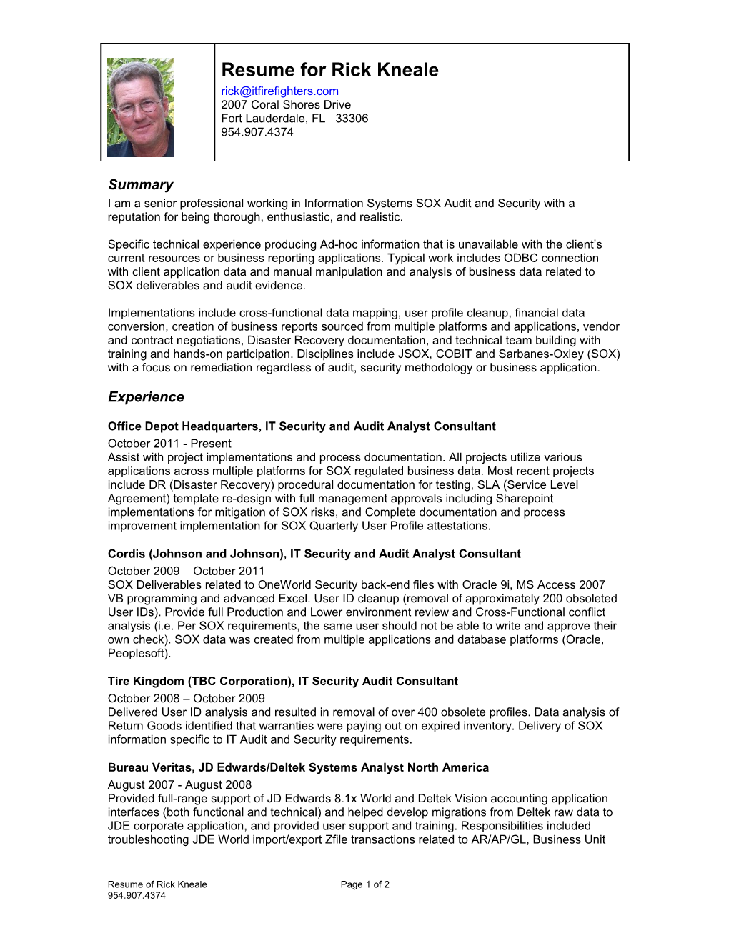 Resume for Rick Kneale