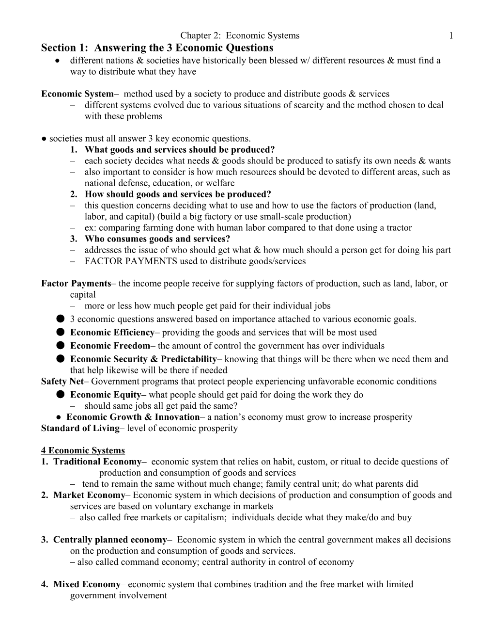 Section 1: Answering the 3 Economic Questions