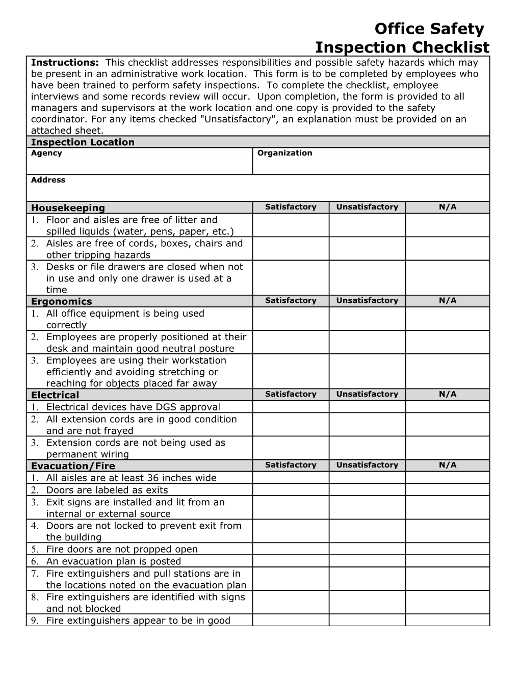 Inspection Checklist