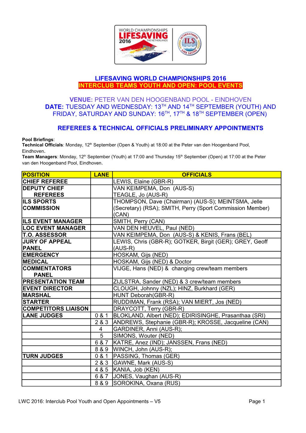 Rescue 2004: Appointment of Officials