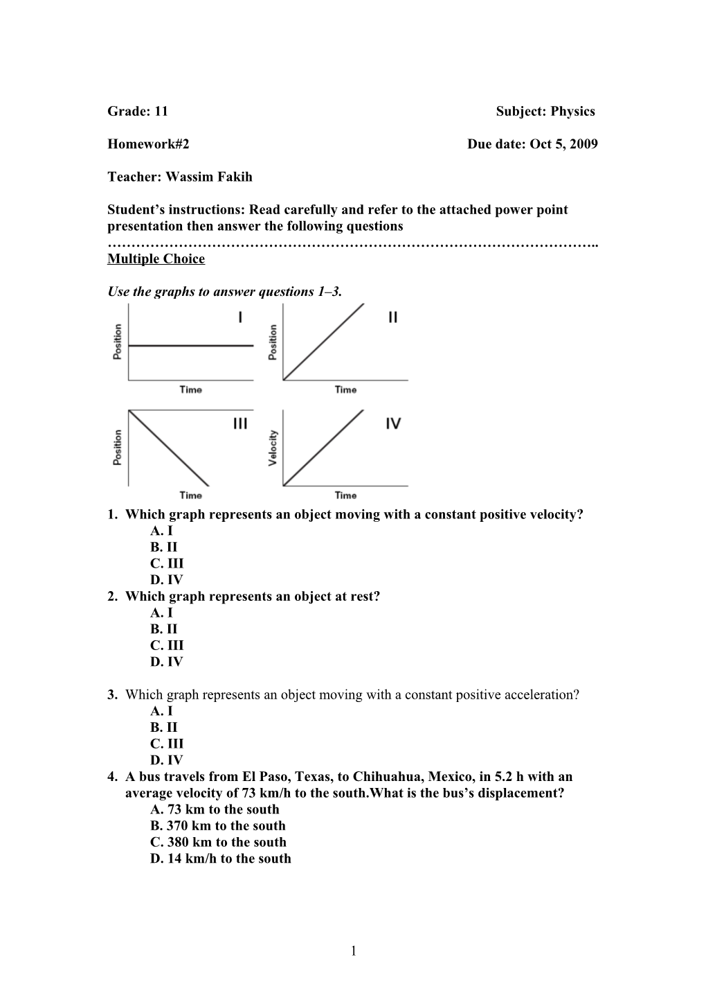 Grade: 11 Subject: Physics