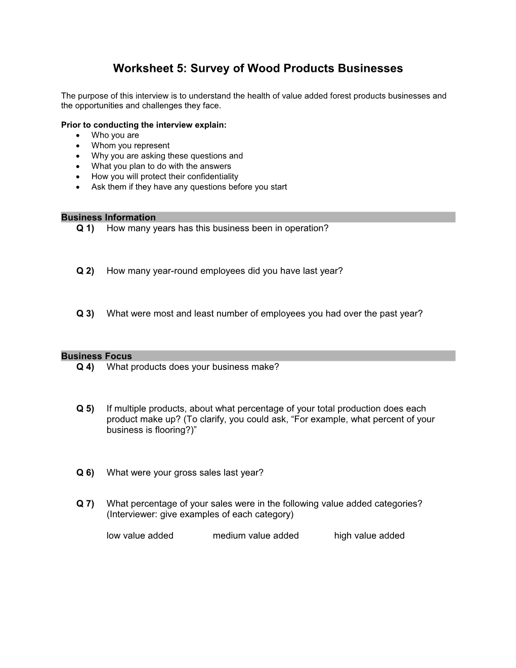 Worksheet 5: Survey of Wood Products Businesses