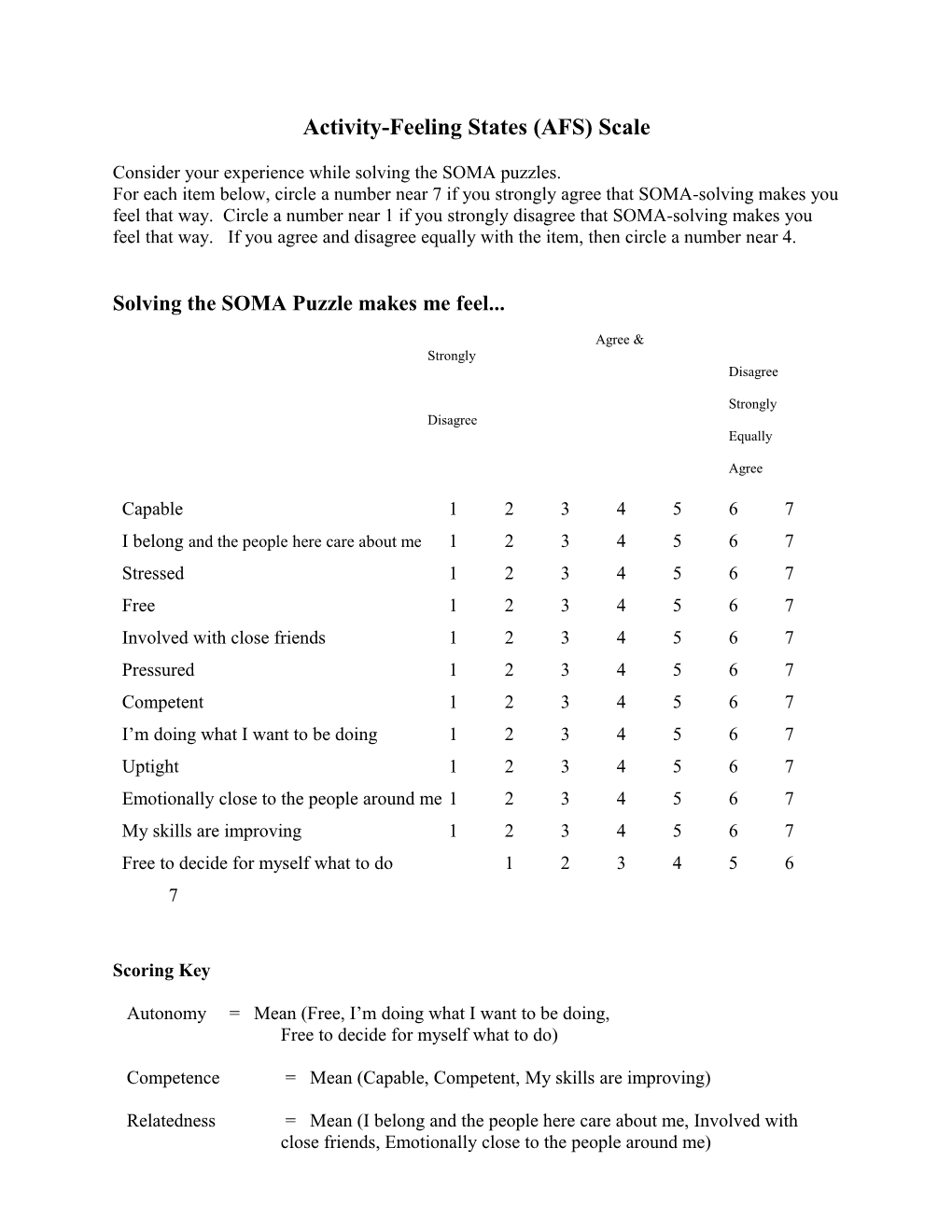 Activity-Feeling States (AFS) Scale