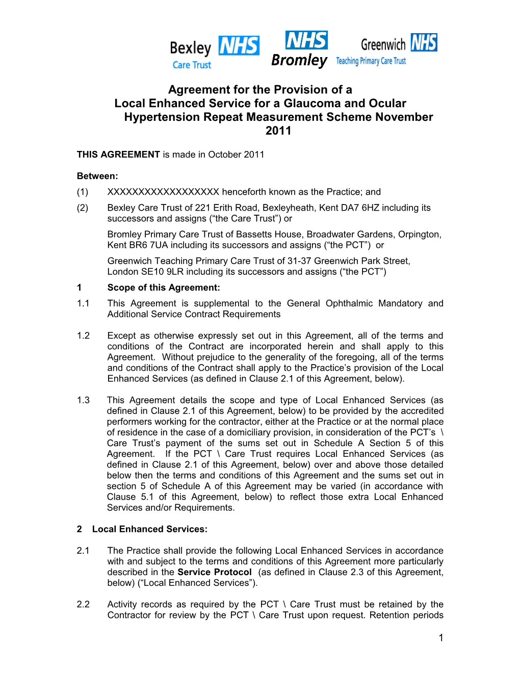 Agreement for the Provision of A