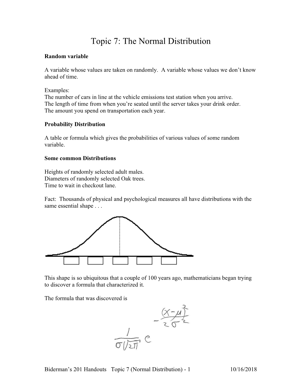 Normal Distribution In-Class Exercises