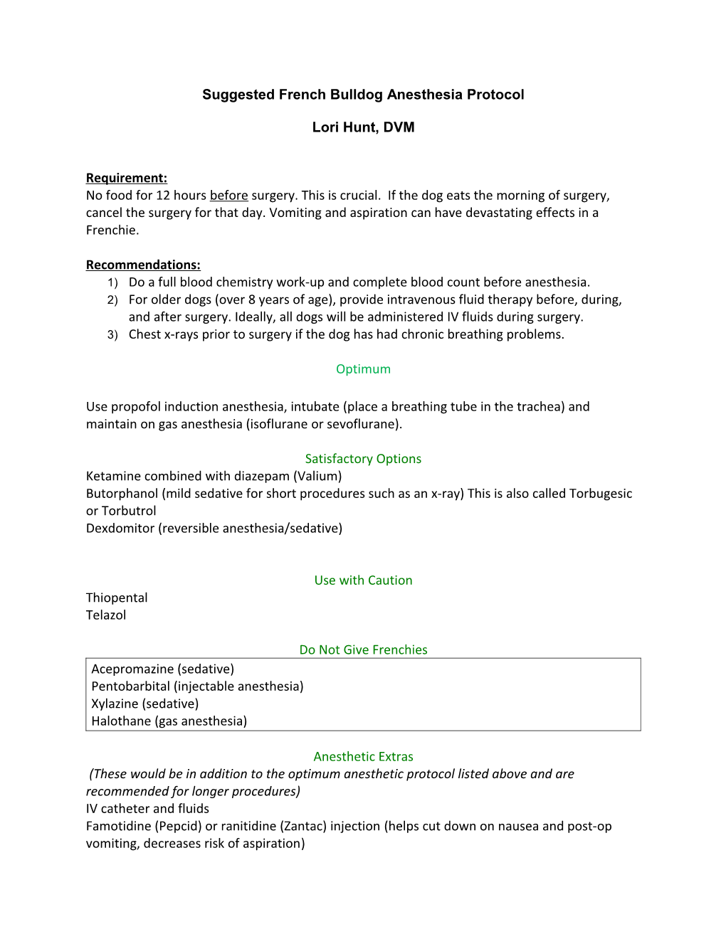 Suggested French Bulldog Anesthesia Protocol