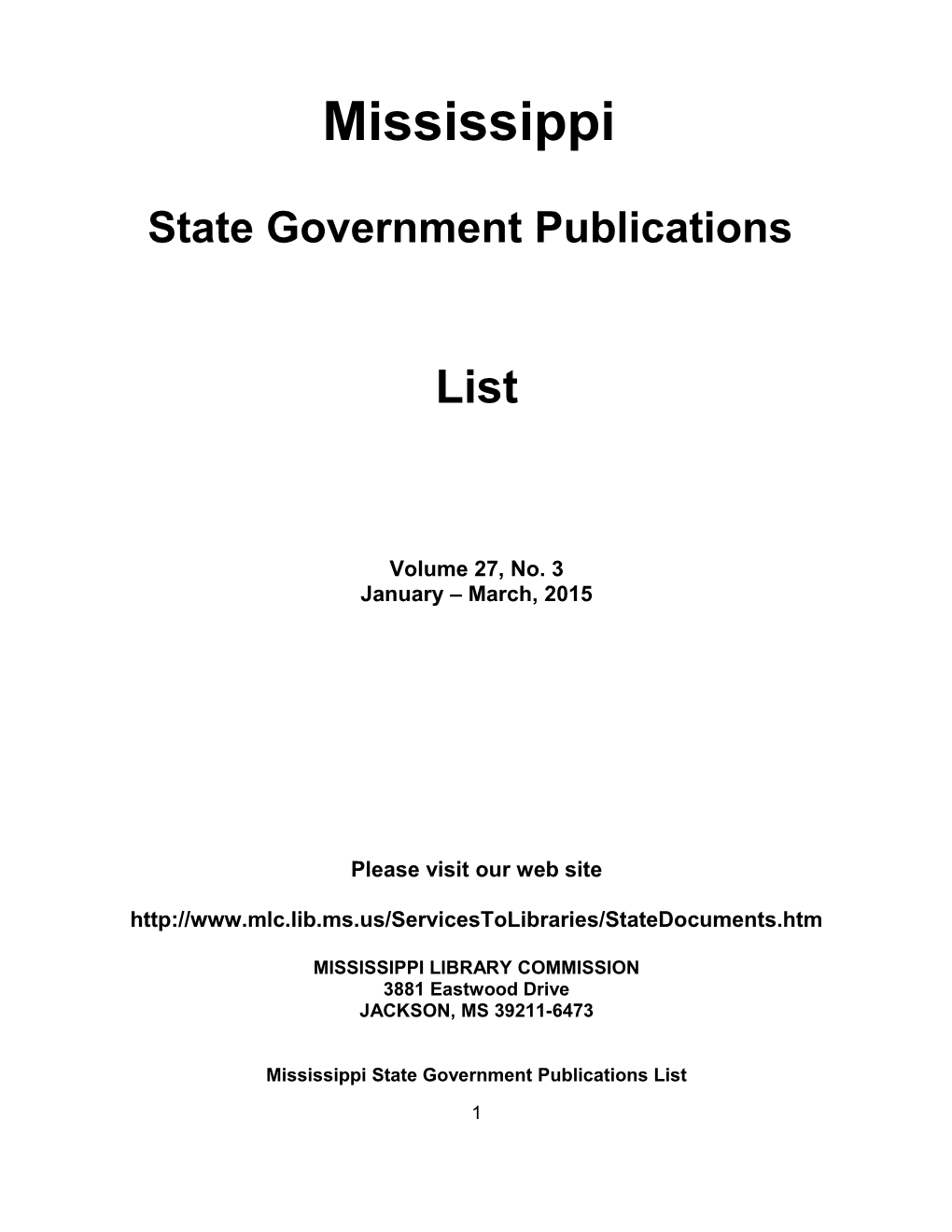 Mississippi State Government Publications List