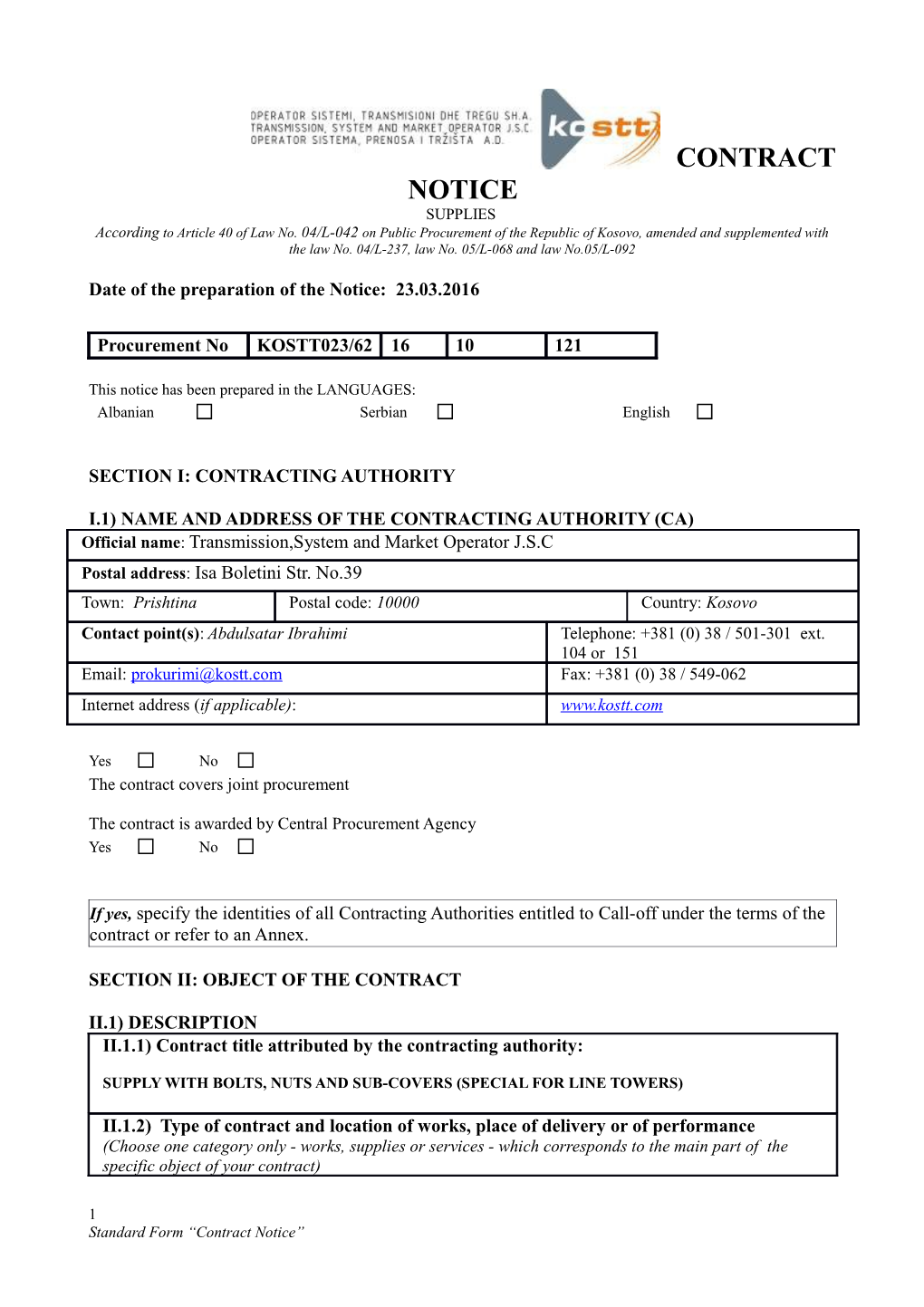 Date of the Preparation of the Notice: 23.03.2016