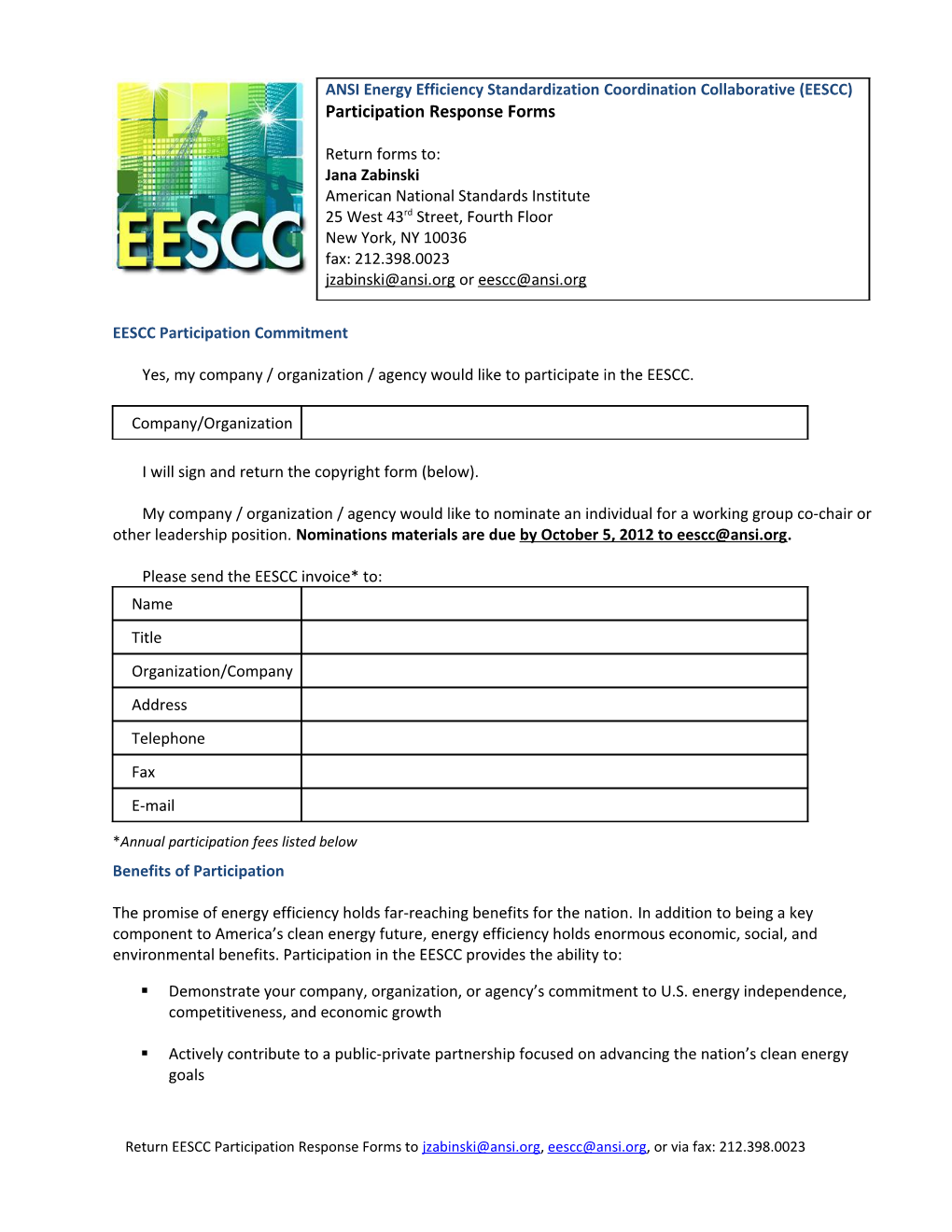 ANSI Electric Vehicles Standards Panel (EVSP) Response Form