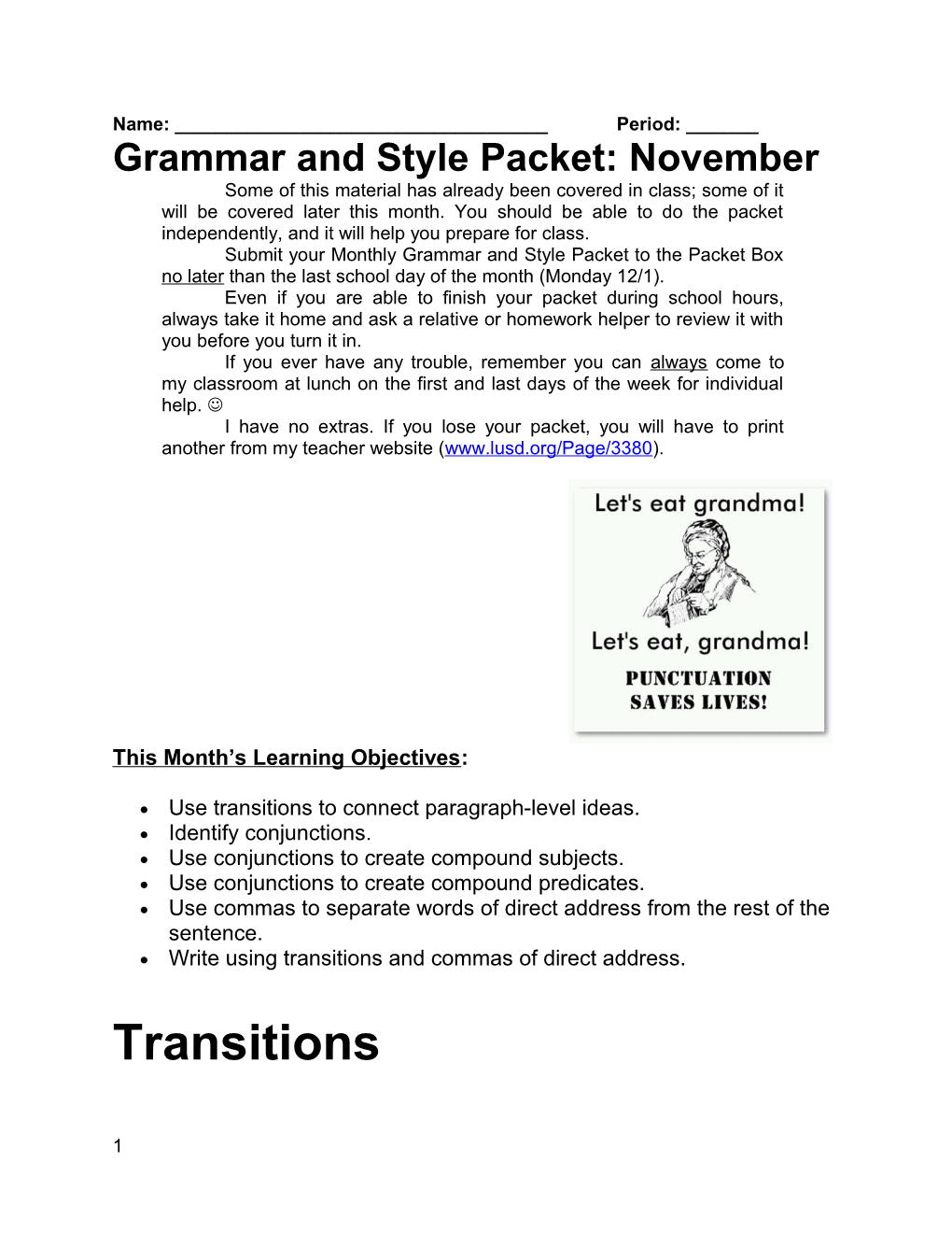 Grammar and Style Packet: November