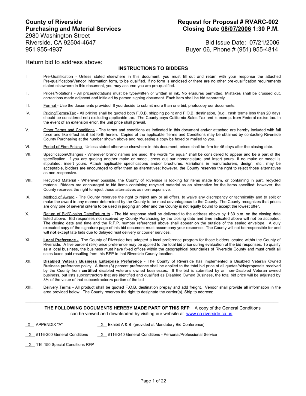 County of Riverside Request for Proposal # RVARC-002