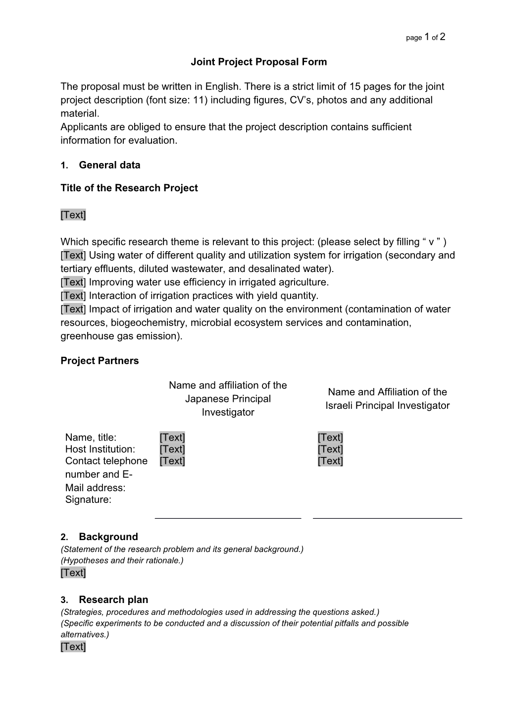 Joint Project Proposal Form