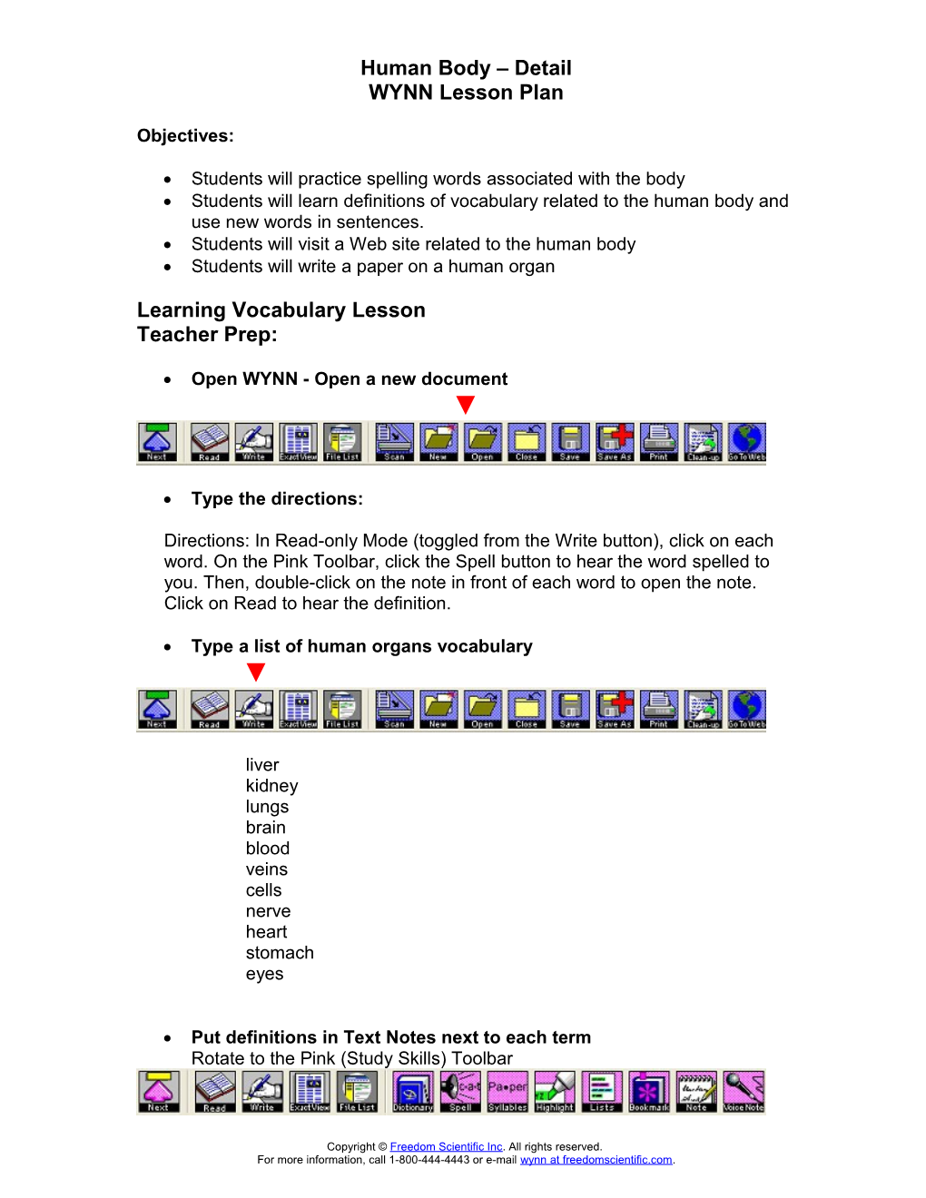 Lesson Plan - Learning About the Human Body - Handout