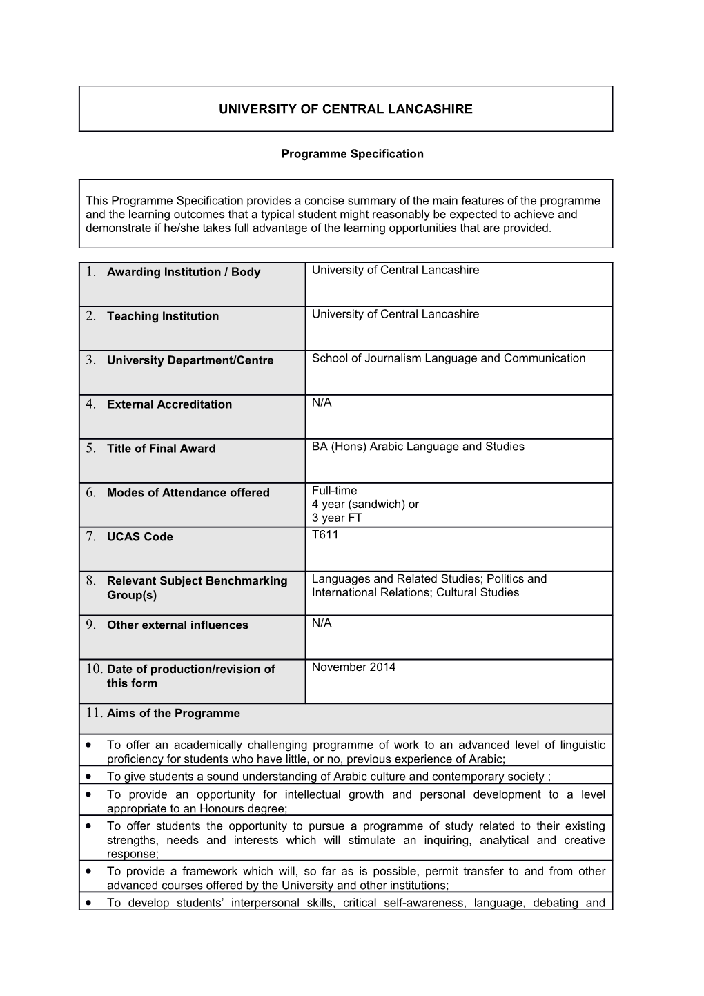 BA (Hons) Arabic Language and Studies (Nov 2014)