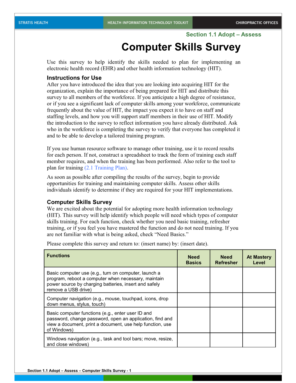 1.1 Computer Skills Survey