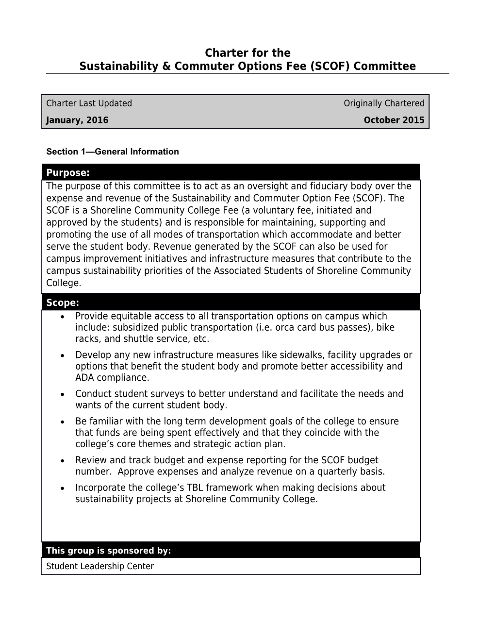 Sustainability & Commuter Options Fee (SCOF) Committee