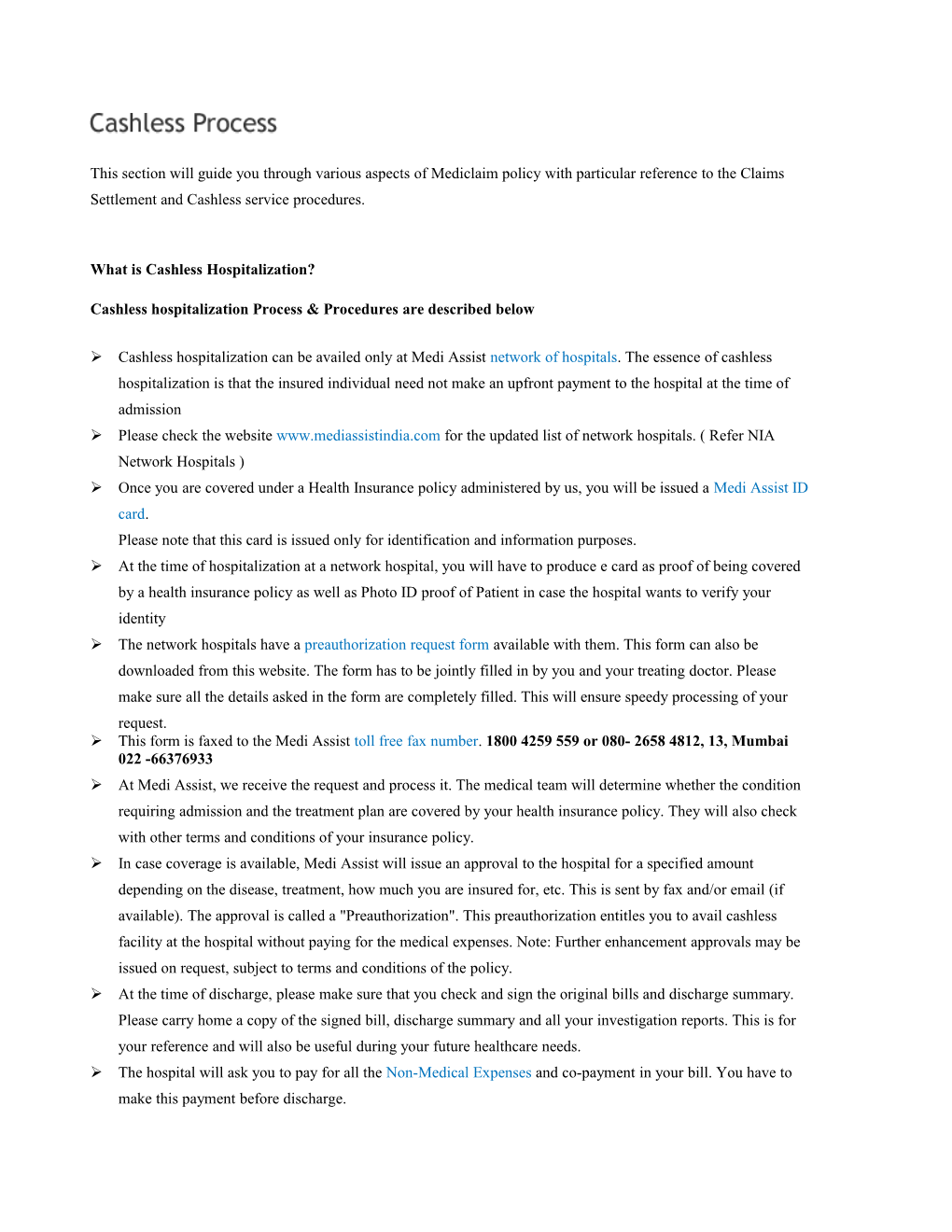 Cashless Hospitalization Process & Procedures Are Described Below