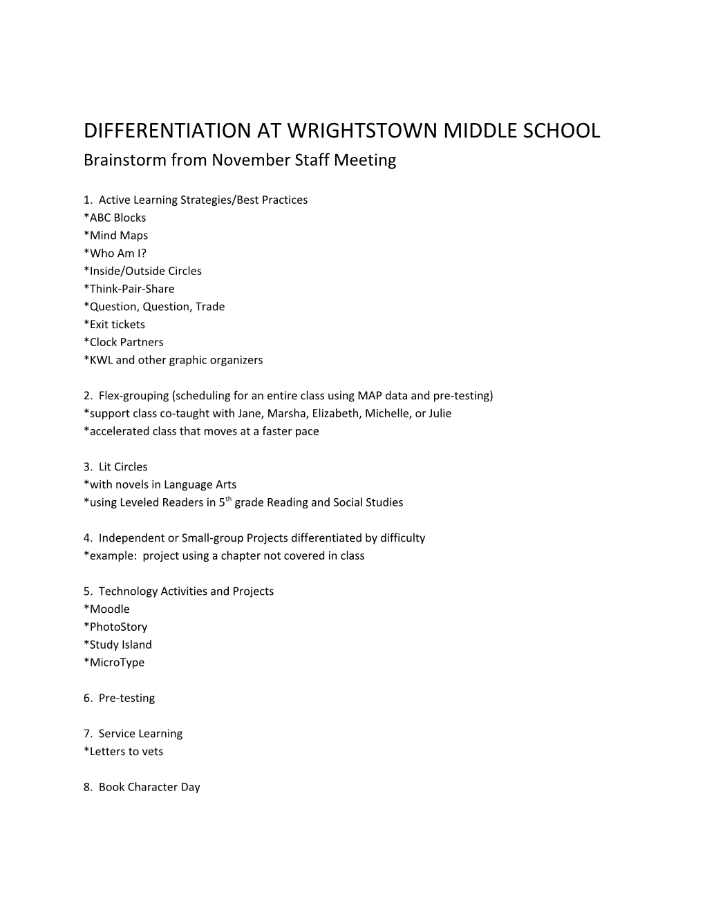 Differentiation at Wrightstown Middle School