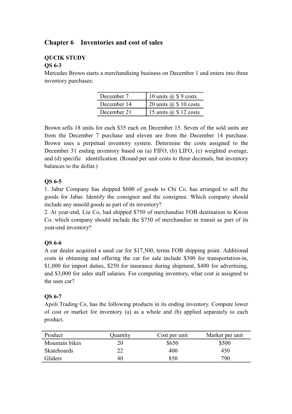 Chapter 6 Inventories and Cost of Sales