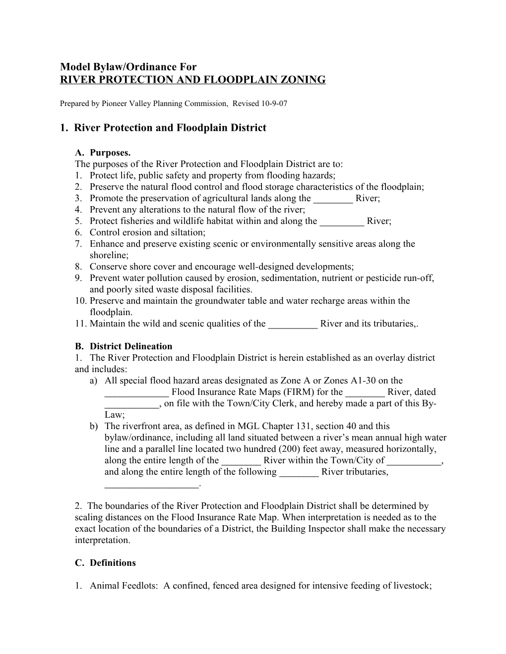 Section Ix - Flood Plain and Westfield River Protection Zoning