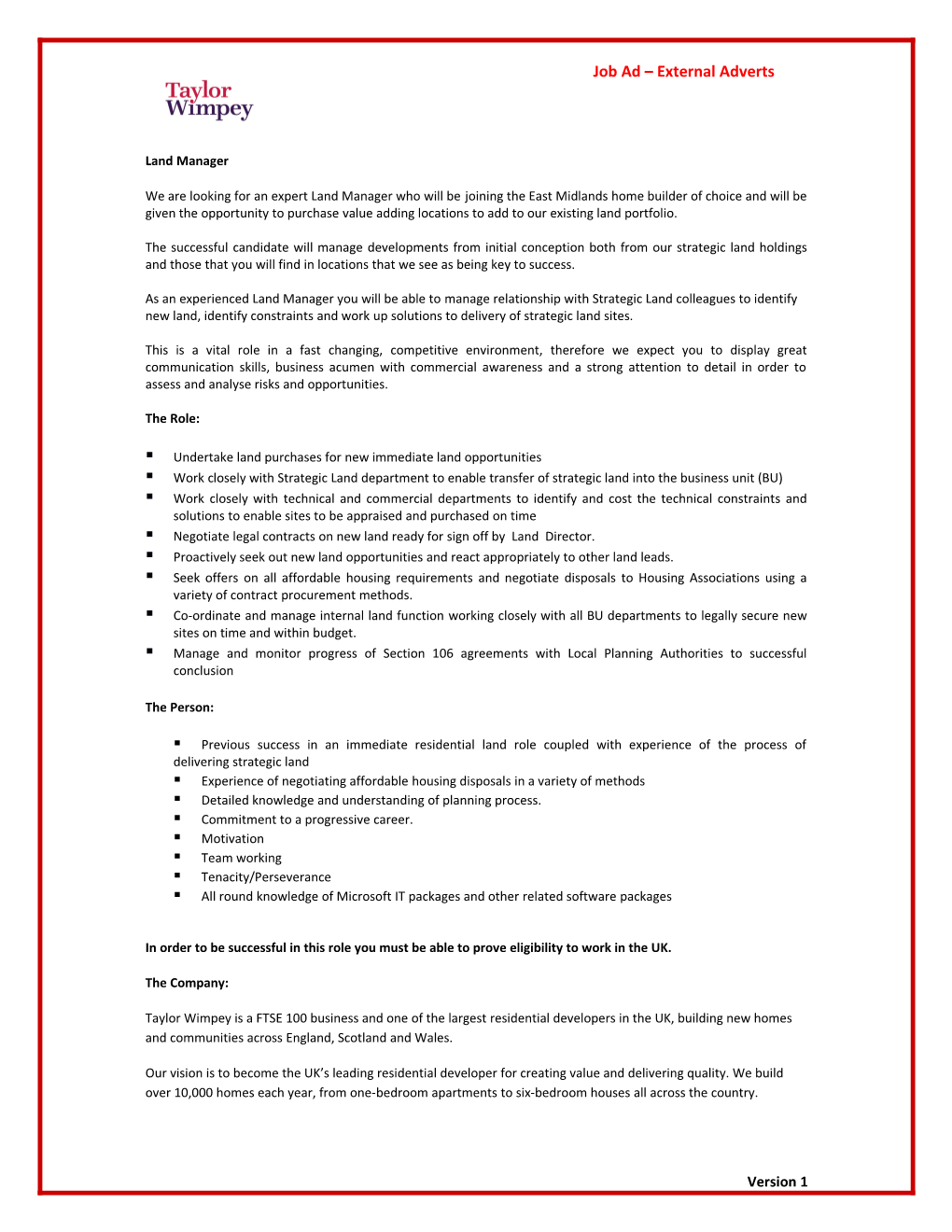 Job Ad External Adverts