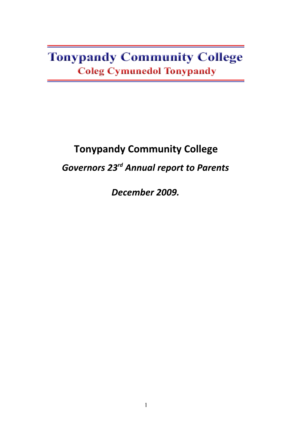 Governors 23Rd Annual Report to Parents