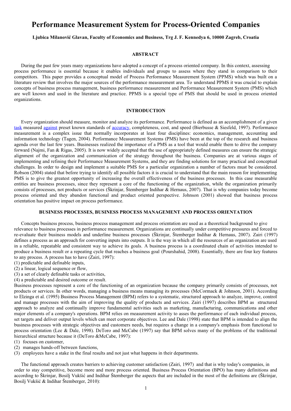 Performance Measurement System for Process-Oriented Companies