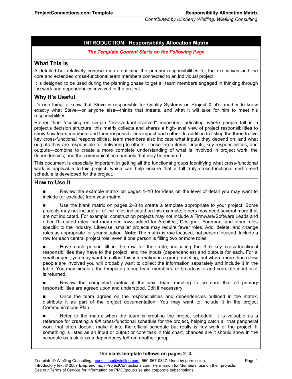 Template - Responsibility Allocation Matrix