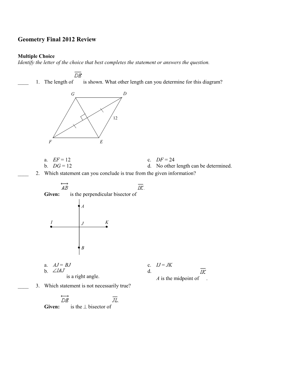 Geometry Final 2012 Review