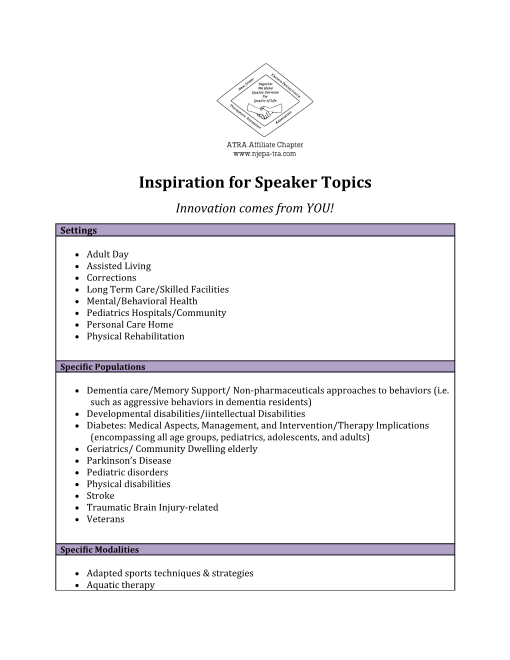 Inspiration for Speaker Topics