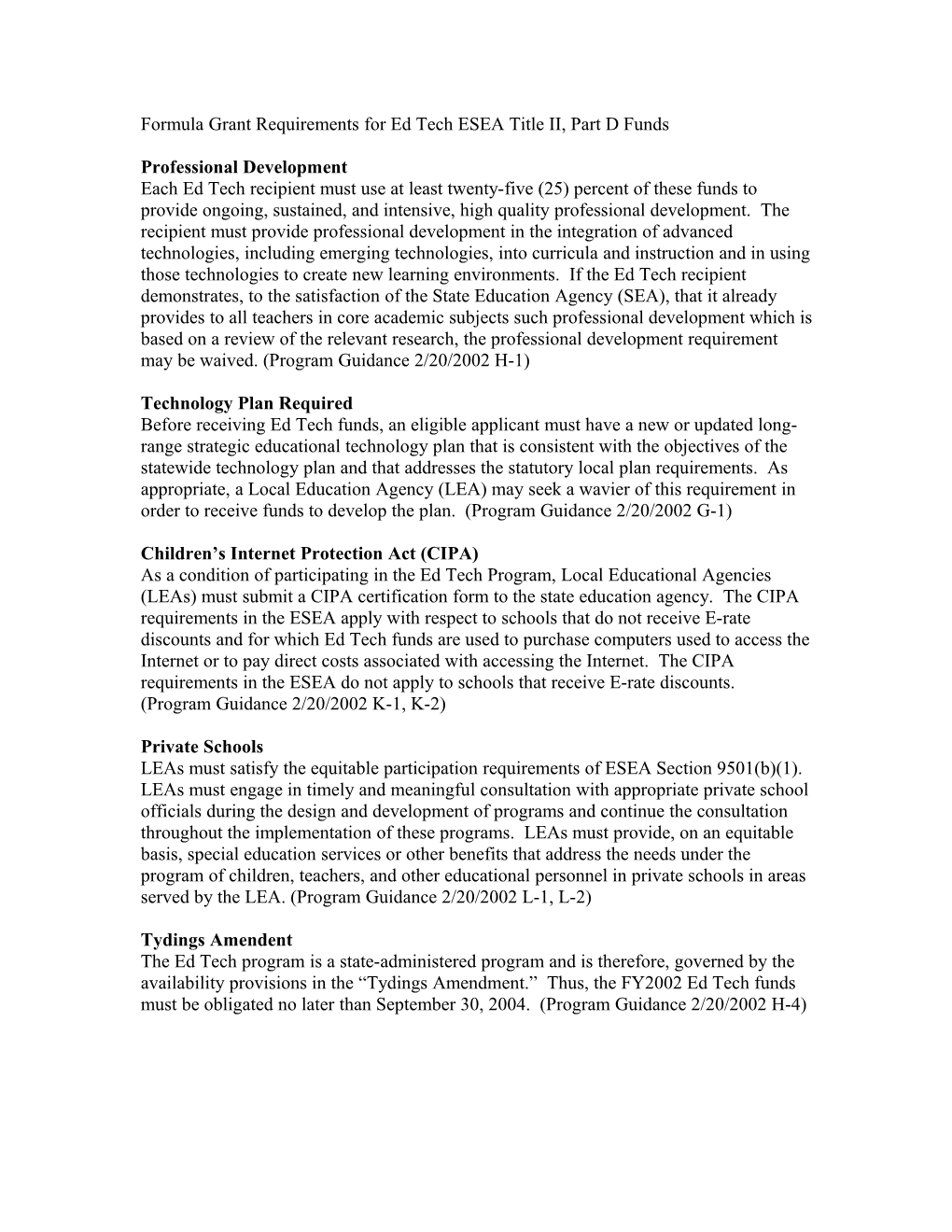 Formula Grant Requirements for Ed Tech ESEA Title II Part D Funds