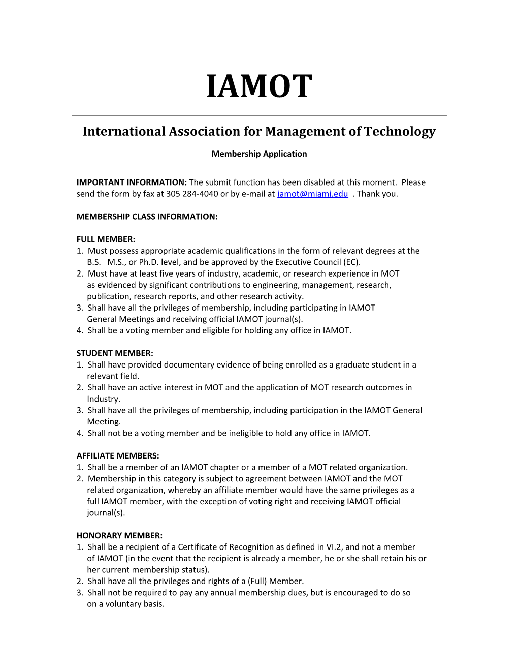 IAMOT Membership Application