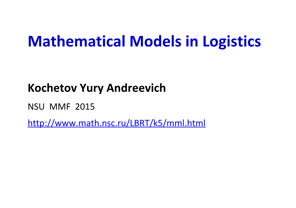 Mathematical Models in Logistics