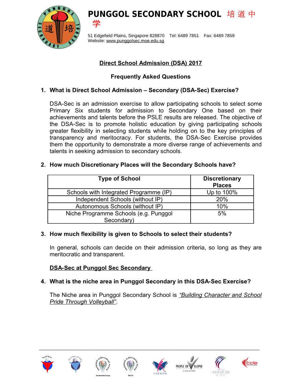 Direct School Admission (DSA) 2017