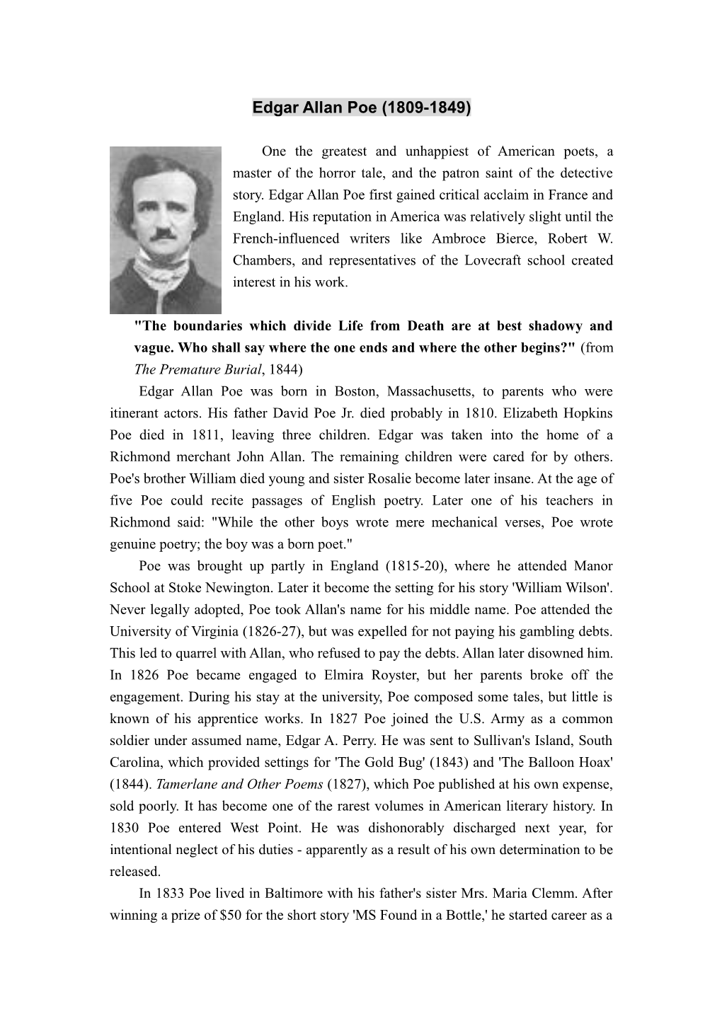 Edgar Allan Poe Biography