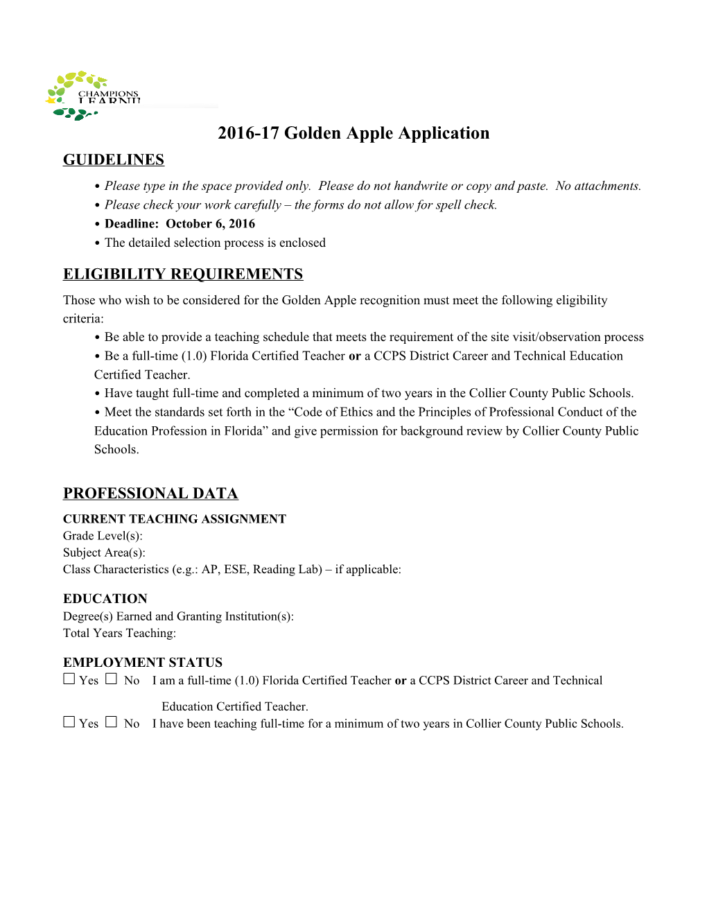 2016-17 Golden Apple Application