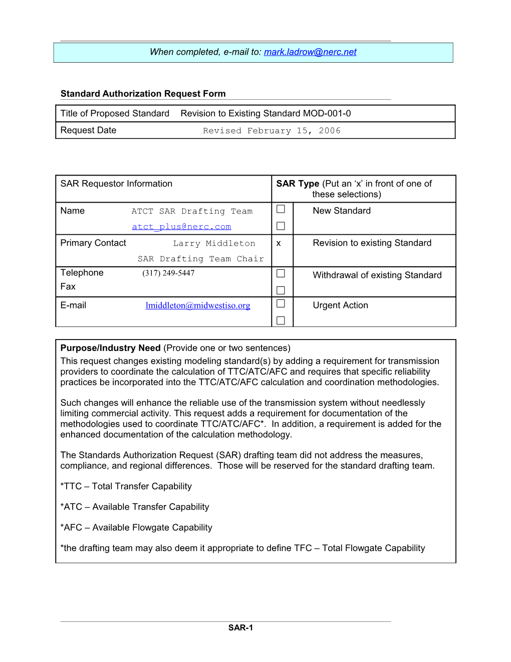 Standards Authorization Request Form