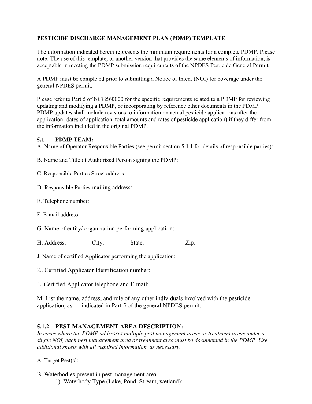 Pesticide Discharge Management Plan (Pdmp) Template