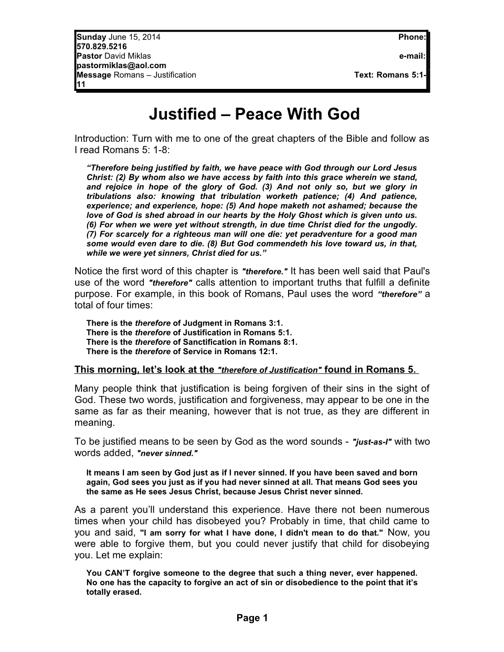 Justified Peace with God