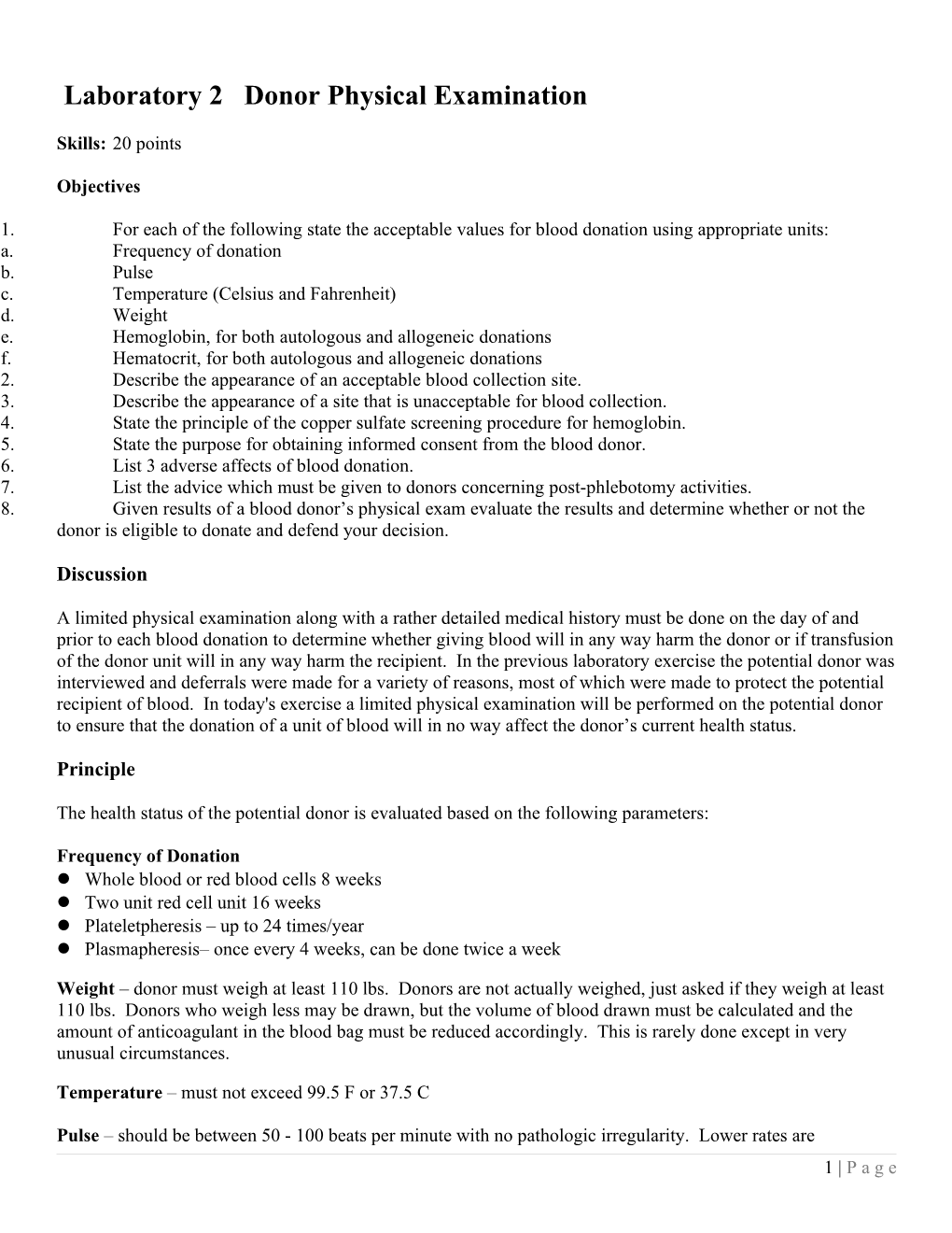 Laboratory 2 Donor Physical Examination