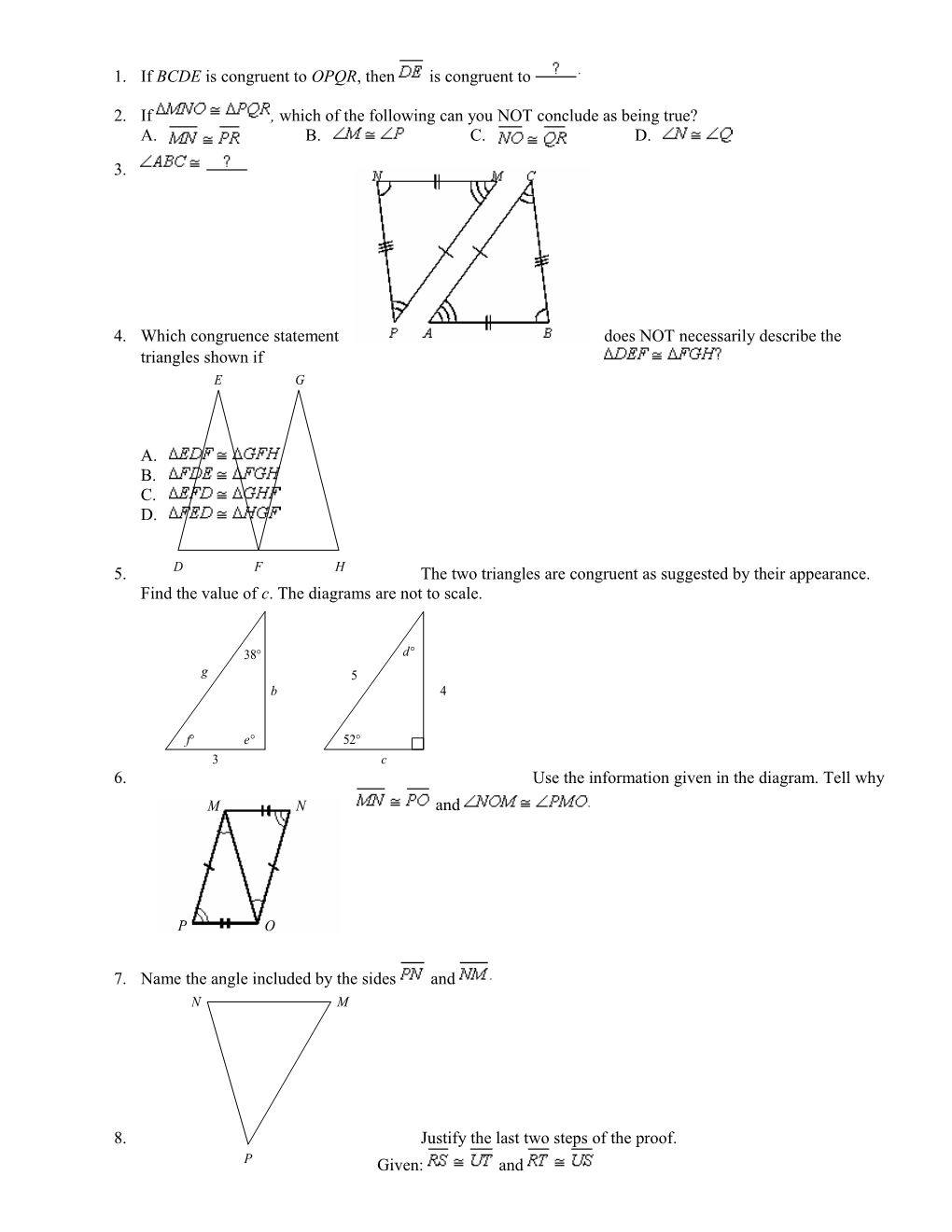 1.If BCDE Is Congruent to OPQR, Then Is Congruent To