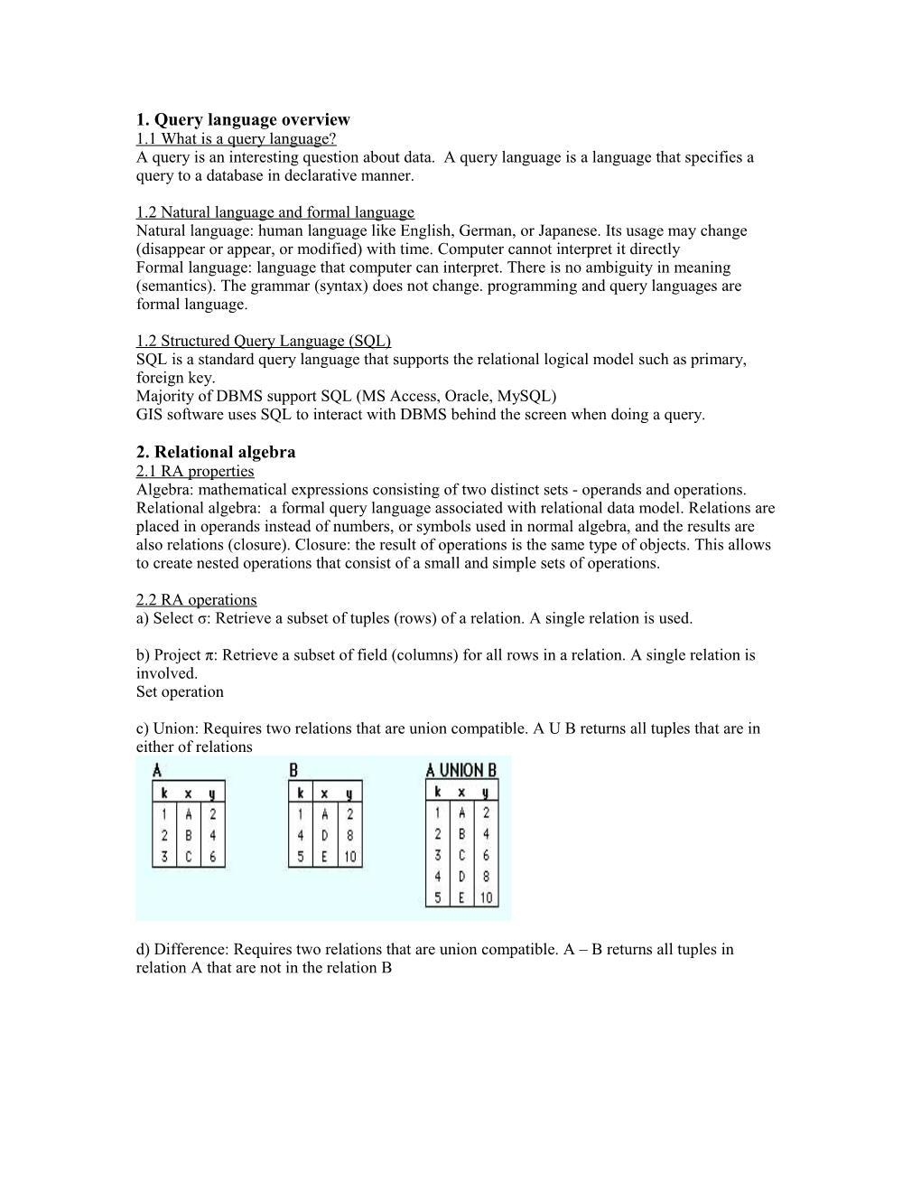 1. Query Language Overview