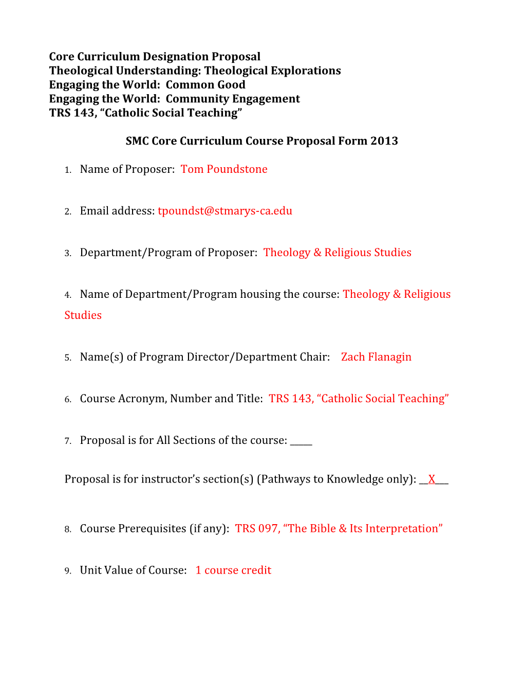Core Curriculum Designation Proposal
