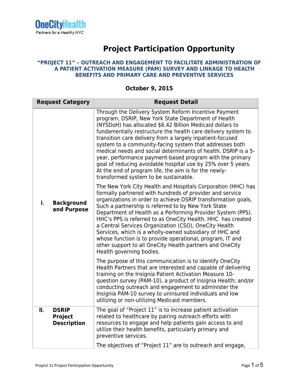 Project Participation Opportunity