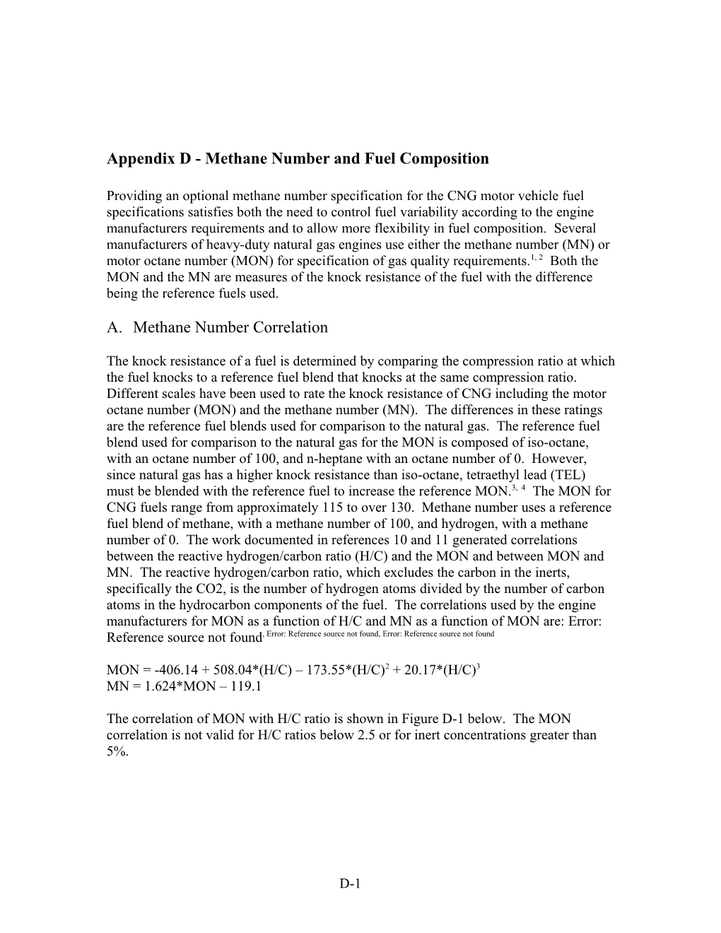 Appendix D - Methane Number and Fuel Composition