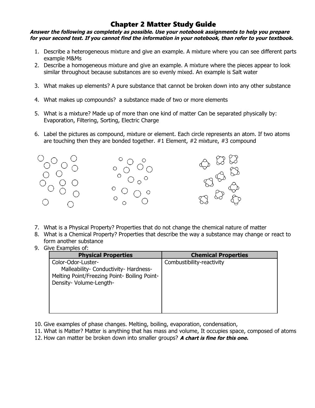 Chapter 2 Matter Study Guide